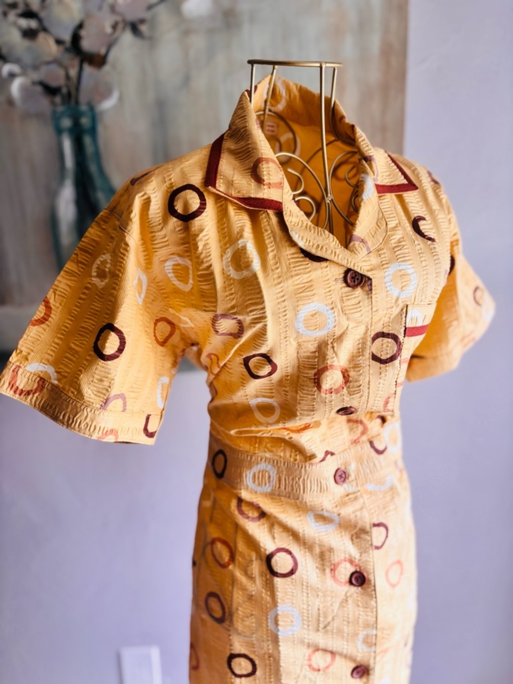 Vintage Moon Stone Textured Midi Shirt Dress M/L